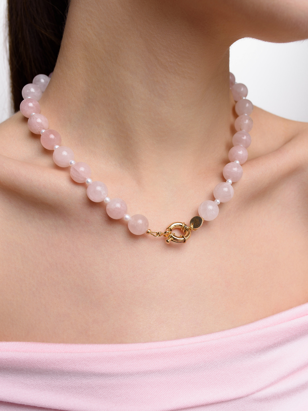 Колье "Bon" из розового кварца Gold