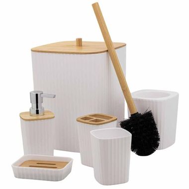 Набор для ванной комнаты 7пр. (мыльница,дозатор для мыла,подставка для зубных щеток,для косметических аксессуаров,ершик,подставка для ершика,корзина ) La and Te beaute LT-BSPB-1WH