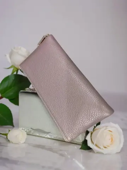 Кошелек большой натуральная кожа портмоне пудровый