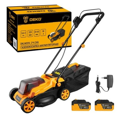 Газонокосилка аккумуляторная DEKO DKLM20V 20B, 2x4.2Aч, з/у, 320мм 083-2019