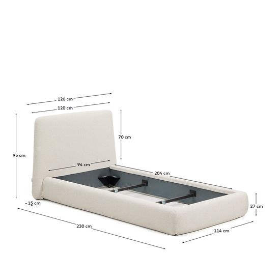 Кровать Martina со съемным чехлом из шенилла цвета экрю 90 x 200