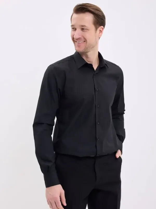 Рубашка на высокий рост LONG SLIM FIT с длинным рукавом, черная