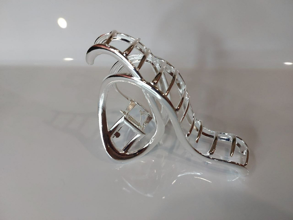 Заколка-краб. Краб  "Петля".  Для всех типов волос. Заколка металлическая Усиленная. Цвет "Серебро"