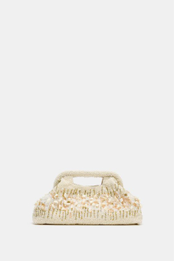 ZARA СУМКА-КЛАТЧ С БУСИНАМИ, ЭКРЮ