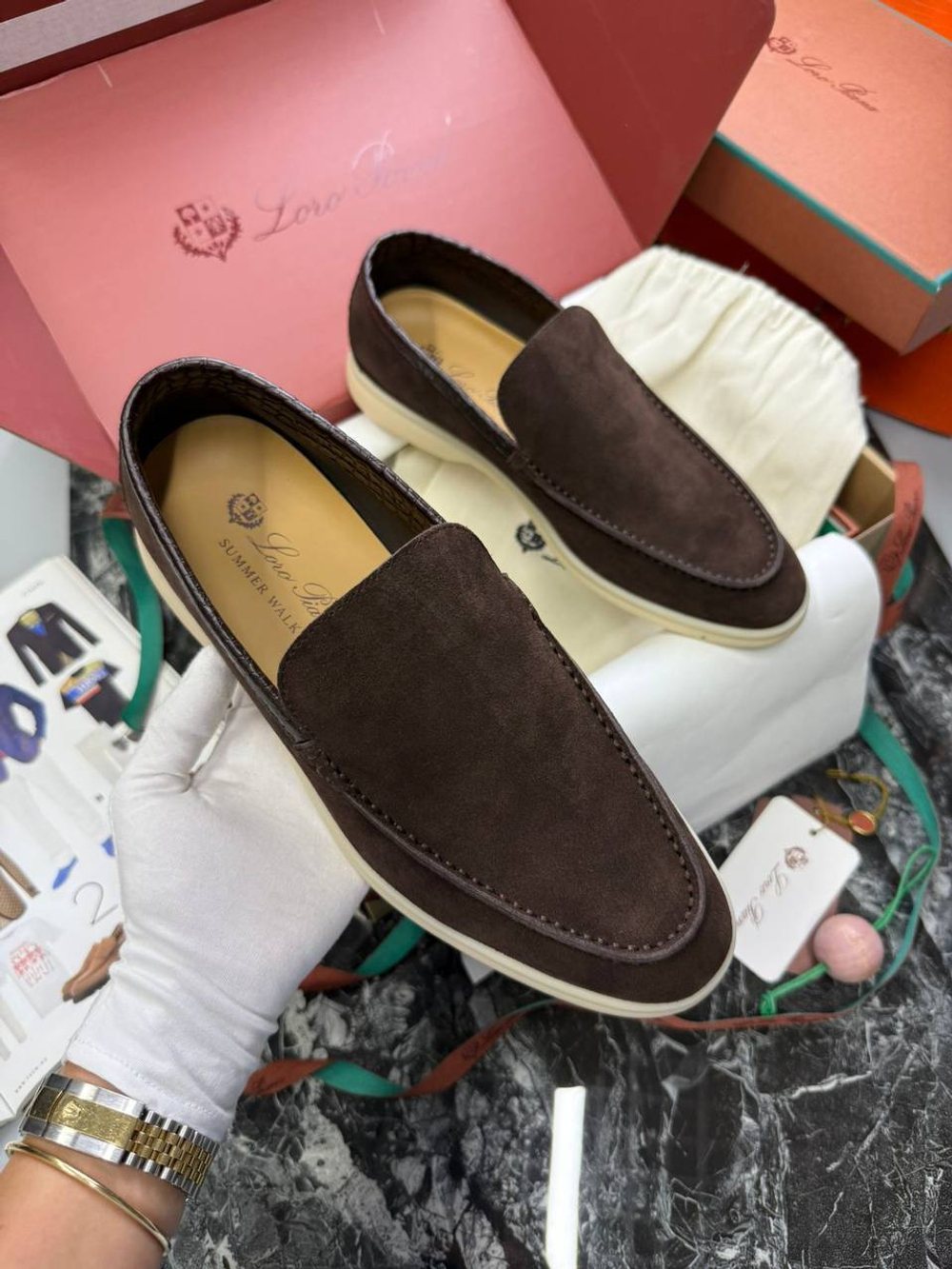 Лоферы Loro Piana вставка из кожи крокодила