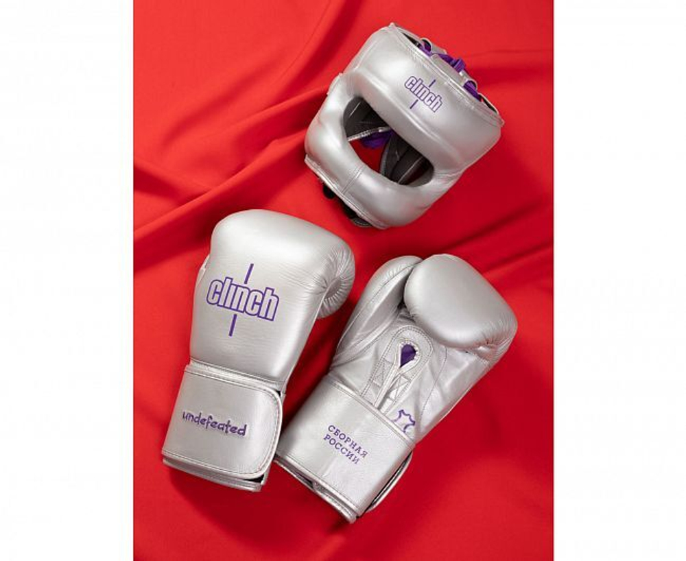 Шлем боксерский с бампером Clinch Undefeated Russian Team серебристый C160RT