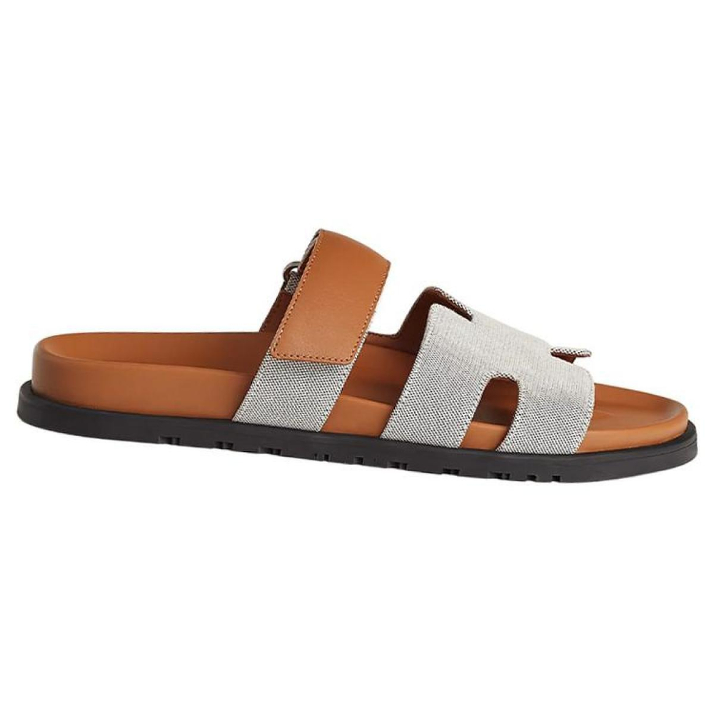 Hermes Chypre Calfskin open-toed velcro fashion sandals men's brown gray, H231819Z HPN