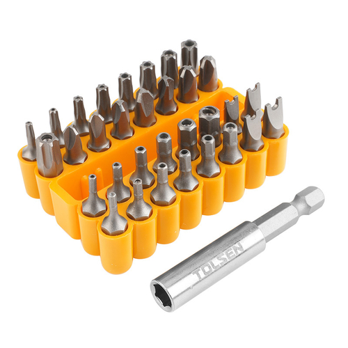 TOLSEN (TT20369) Набор вставок (бит) 1/4", Security hex, TorxTR, Spaner, Torg-Set, Tri-Wing, 33 предмета