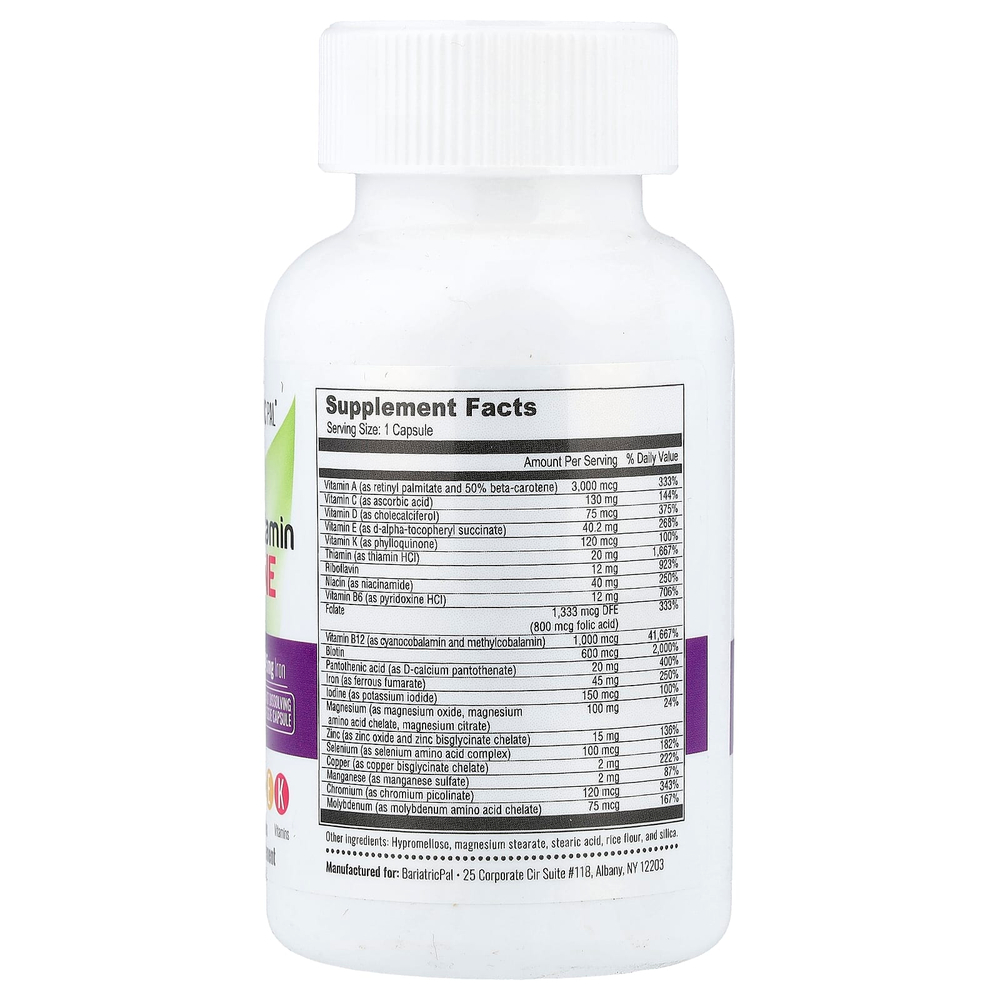 BariatricPal, мультивитамины с железом, 90 капсул