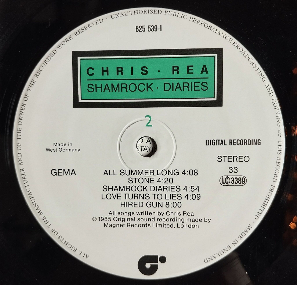 Винтажная виниловая пластинка LP Chris Rea Shamrock Diaries (Germany 1985)