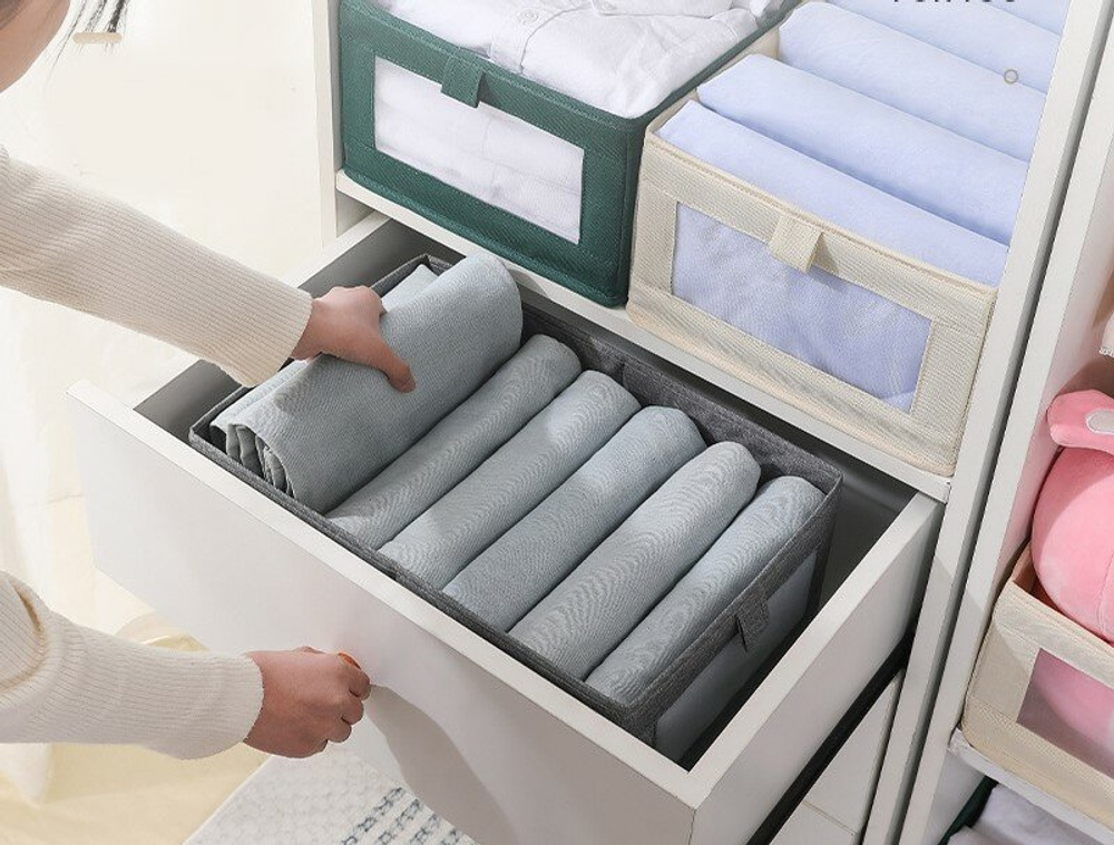 Органайзер для хранения вещей одежды / коробка для полотенец белья с окном / ящик для хранения 40х27х17см