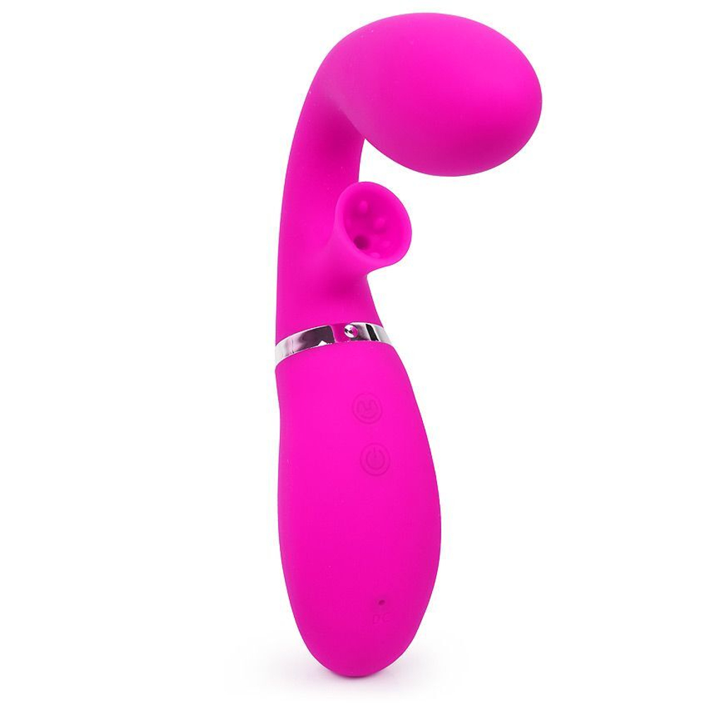 Ярко-розовый вибромассажёр с клиторальным отростком Magic Finger - 29 см. (Цвет: ярко-розовый)