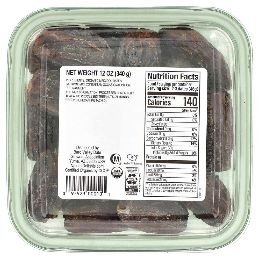 Natural Delights, Органические свежие финики со средним вкусом без косточек, 340 г (12 унций)