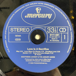 Винтажная виниловая пластинка LP Southside Johnny and The Asbury Jukes Love Is A Sacrifice (Germany 1980)