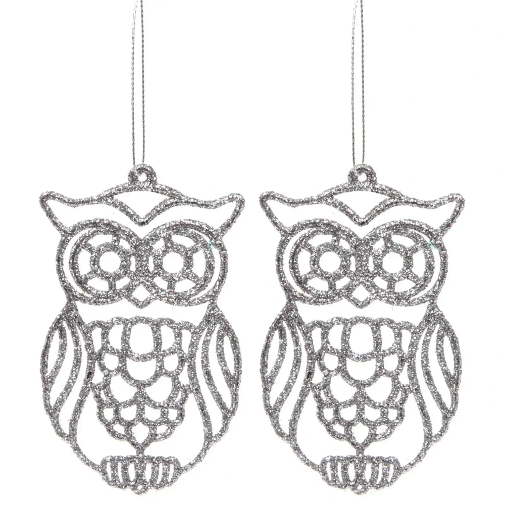 Подвеска «Мудрая сова» 10 см (набор 2 шт), серебро