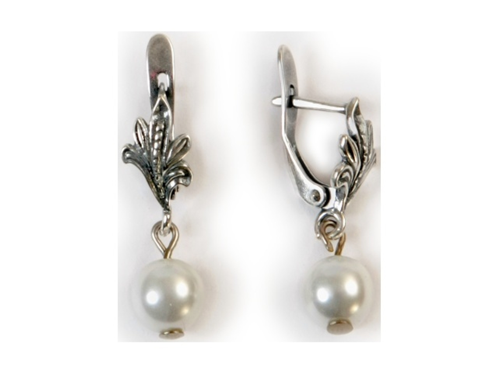 "Жемчужные 3" серьги в серебряном покрытии из коллекции "Жемчужная" от Jenavi  с английским замком