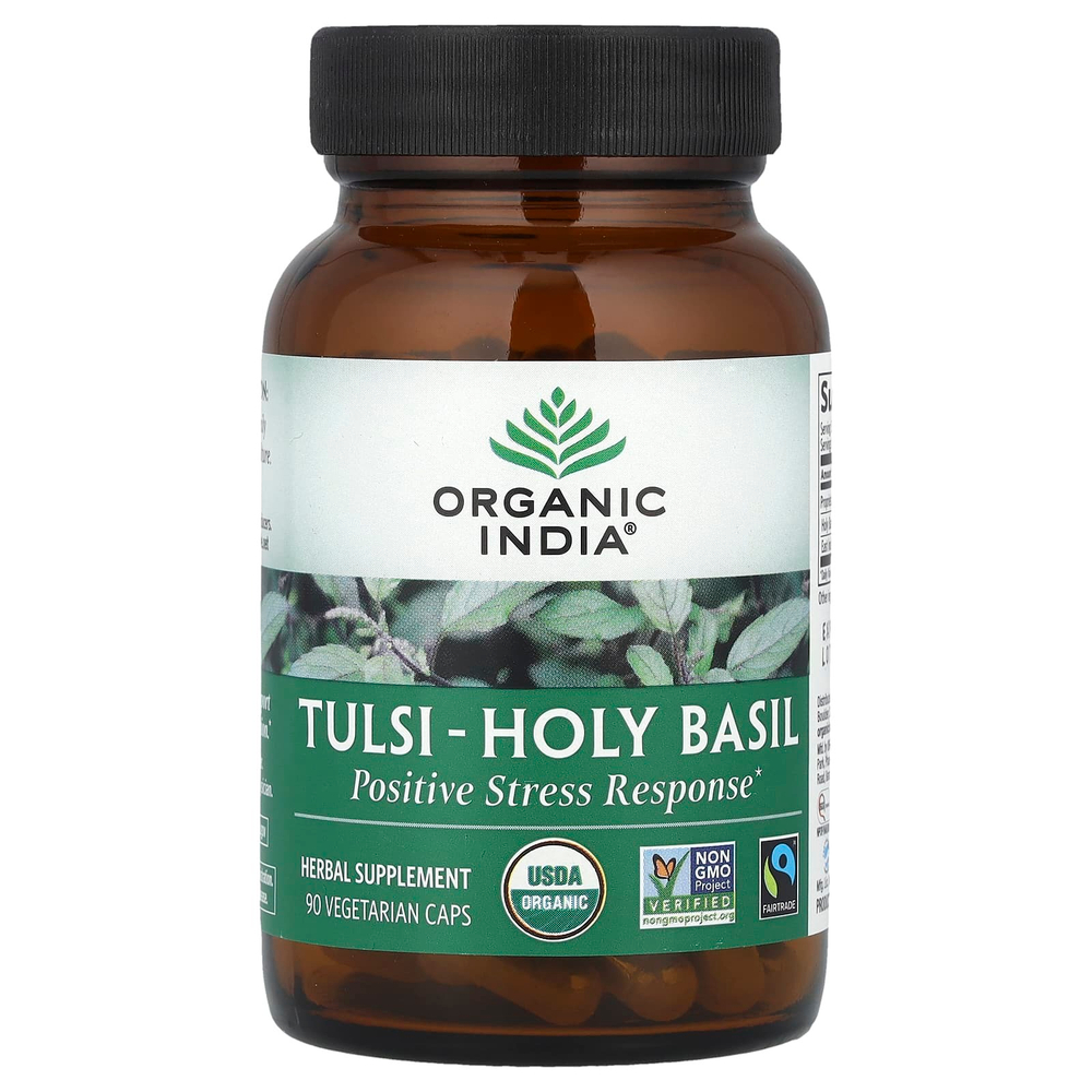 Organic India, тулси (базилик священный), 90 растительных капсул