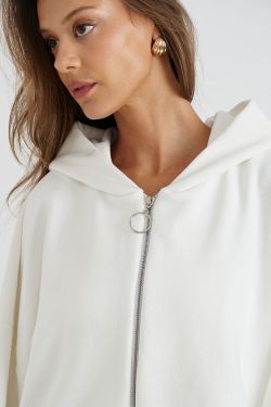 Укороченное худи на молнии кремового цвета