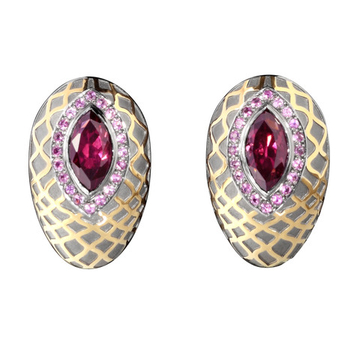 Серьги с Родолитом и Розовыми Сапфирами, E0192-0/5