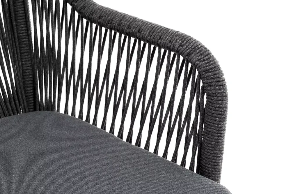 "Лион" стул плетеный из роупа, каркас алюминий серый (RAL7022) муар, роуп серый круглый, ткань серая 017