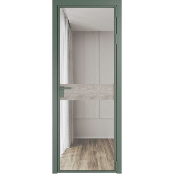 Алюминиевая дверь 6AG зелёный воск остеклённая со вставкой