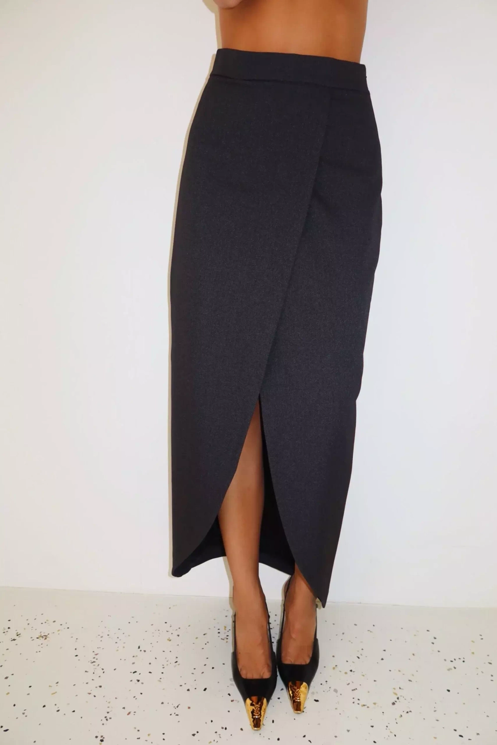 Юбка макси с разрезом, Серый