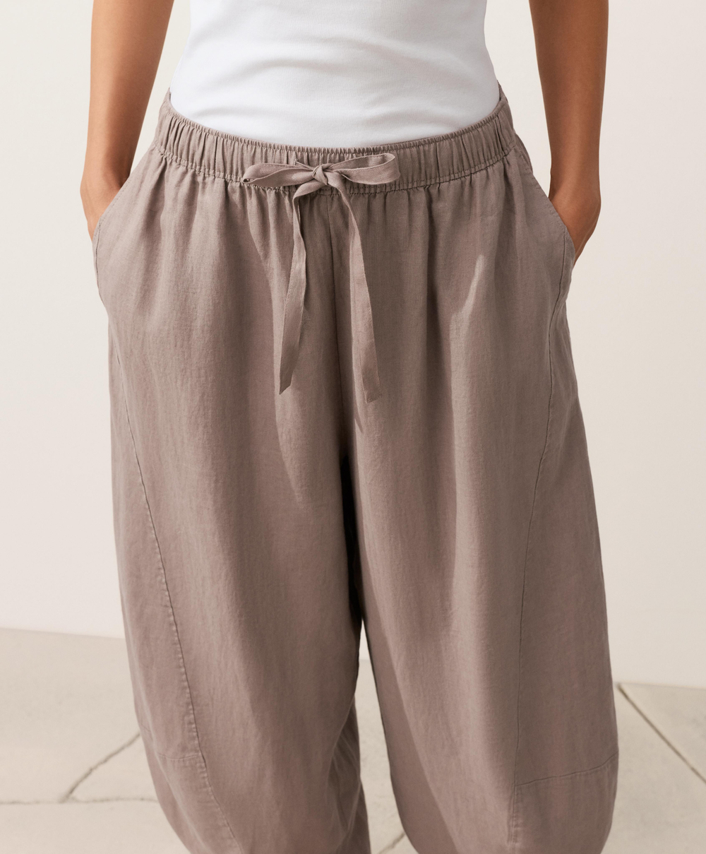 OYSHO Брюки-баллоны из 100% льна, серо-коричневый