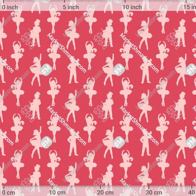 Элегантный узор с балеринами на алом фоне by Sofiya 357 DPI