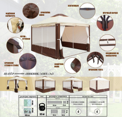 Шатер Митек "Пикник-Элит" 3 х 3