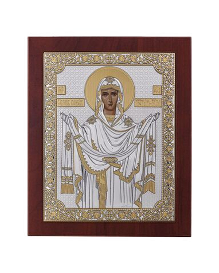 Покрова БМ, икона прямоугольная с рамкой, красное дерево 185х235