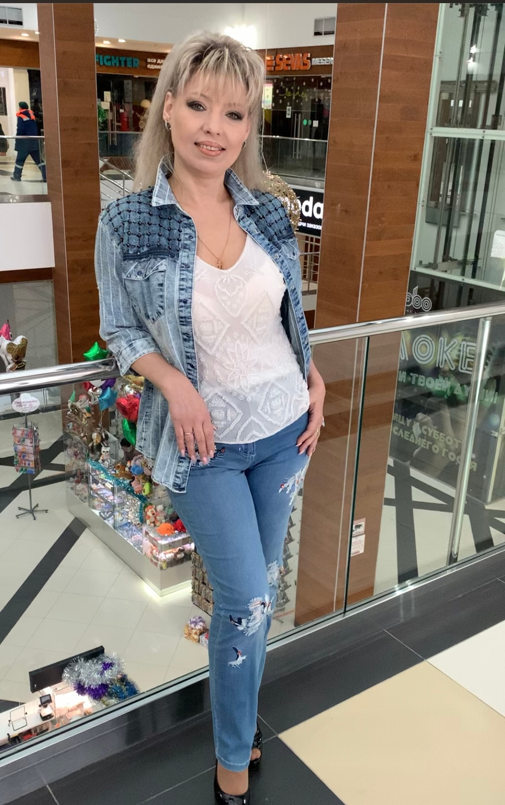 Комбинированная джинсовая рубашка на кнопках