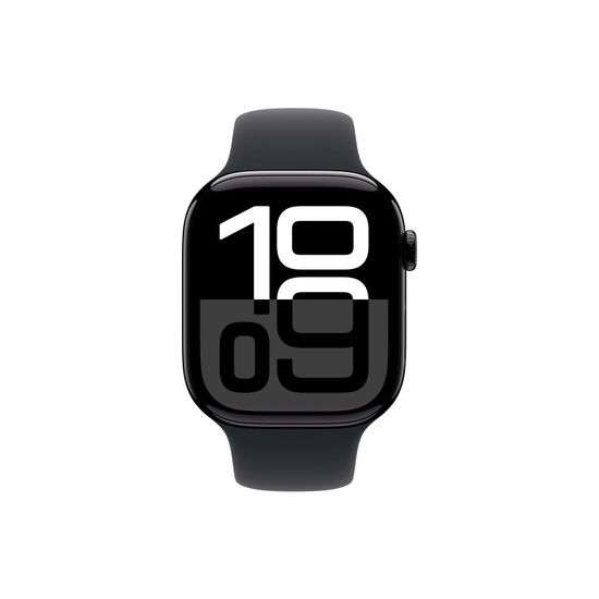 Apple Watch Series 10, 42 мм, корпус из алюминия цвета «чёрный глянец», спортивный ремешок черного цвета S/M