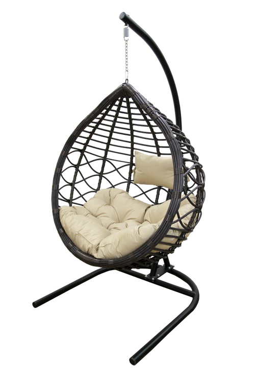 Кресло подвесное Вирджиния арт.D3414-МТ003 (стойка+основание.черн.,корзн.темн-корич.,подуш.беж. 3уп. (В))