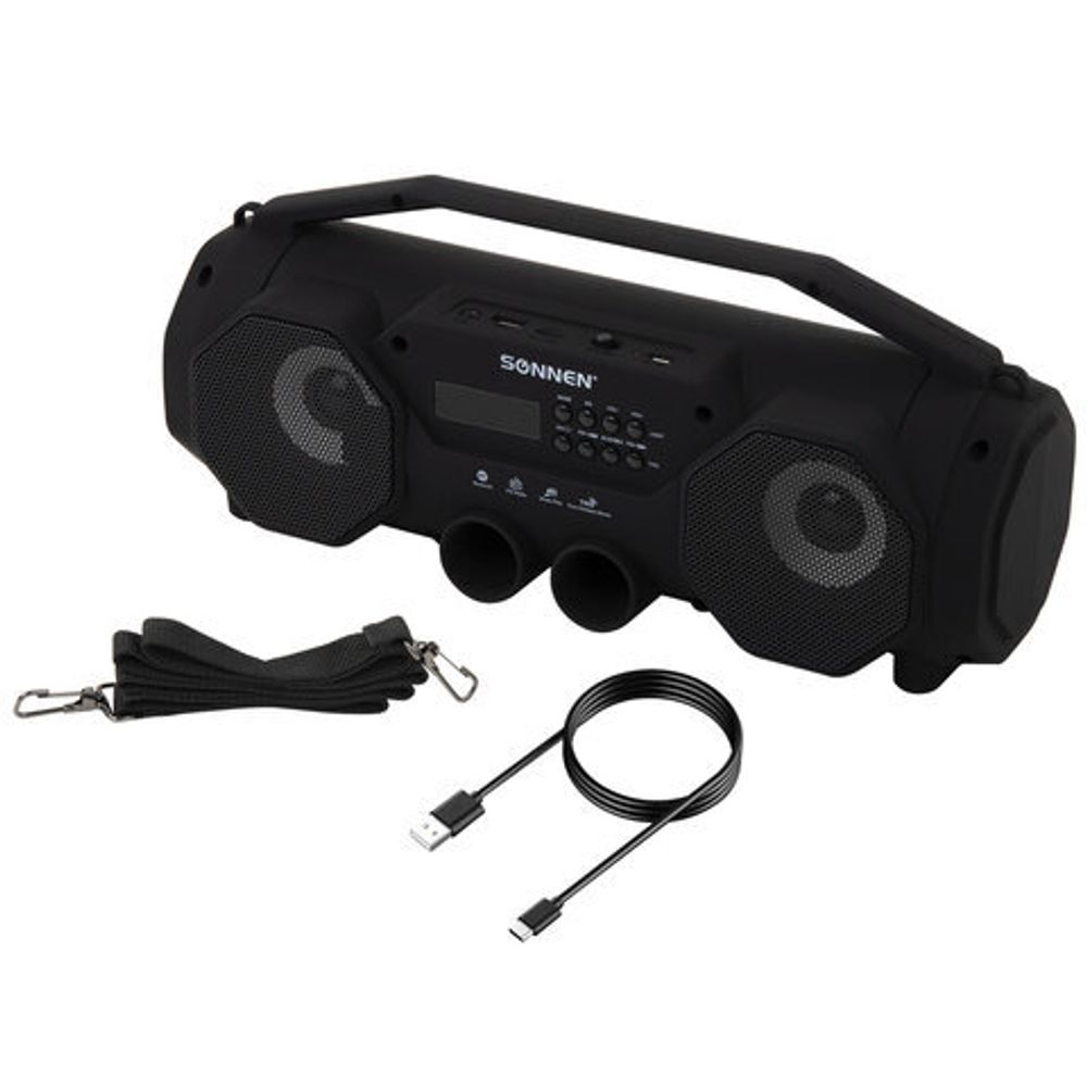 Колонка портативная с подсветкой SONNEN B306, 12 Вт, Bluetooth, FM-тюнер, microSD, MP3-плеер, черная, 513479