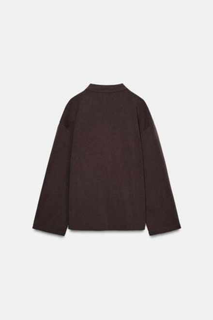 ZARA ФУТБОЛКА В СТИЛЕ РУСТИК С V-ОБРАЗНЫМ ВЫРЕЗОМ, ШОКОЛАДНЫЙ