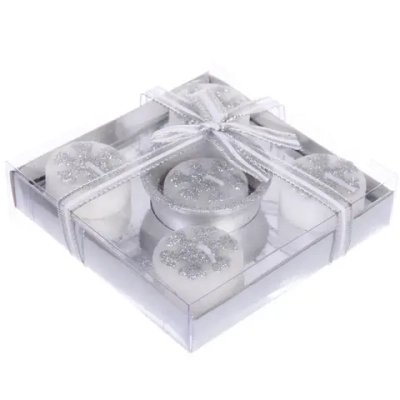 Свечи новогодние «Снежинки»11.5*11*5*3см (набор 5шт), Серебро