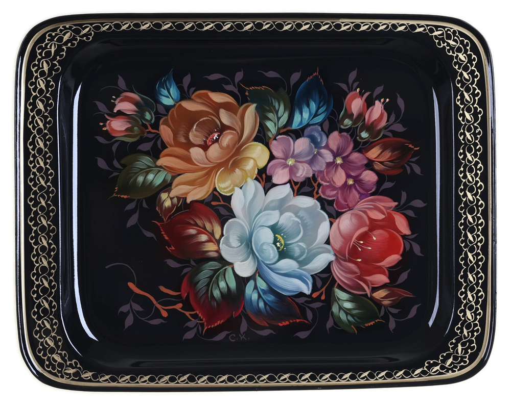 Жостовский поднос декоративный, размер 33х26 см (A13), металлический