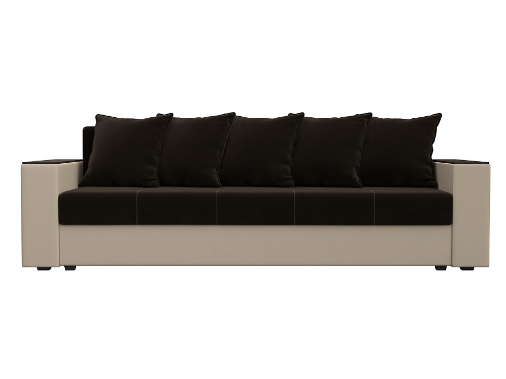 Диван прямой Дубай Лайт полки слева, Коричневый\Бежевый, Микровельвет\Экокожа, 114327L