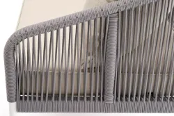 "Канны" диван 3-местный плетеный из роупа, каркас алюминий белый муар, роуп светло-серый круглый, ткань бежевая 15052