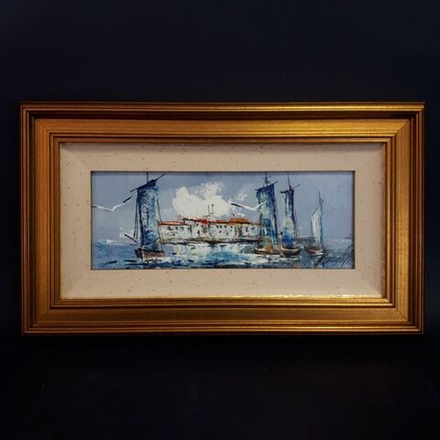 Винтаж: Винтажная картина «Регата у старого порта»