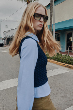 ZARA КОМБИНИРОВАННАЯ РУБАШКА ИЗ ПОПЛИНА, МОРСКОЙ СИНИЙ