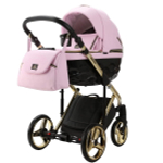 Детская коляска Adamex Chantal Special Edition Deluxe 2 в 1 C132-B (РОЗОВ.ЗЕФИР.КОЖА/ ЧЕРН.РИФЛЕН. ДНО + ЗОЛОТ РАМА)