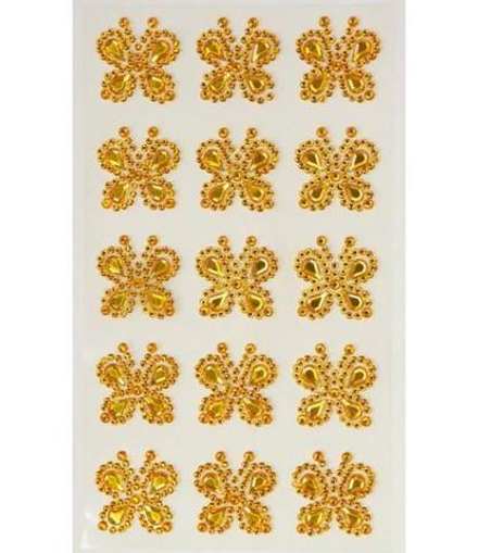 Стразы самоклеющиеся бабочки золотые 15 шт