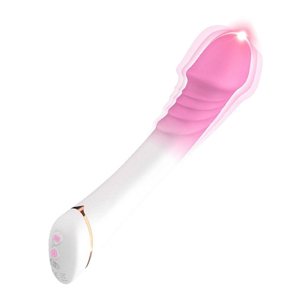 Бело-розовый вибромассажер 20,4см с крупной головкой Silicone Toys USK-V23