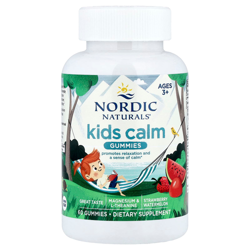 Nordic Naturals, Kids Calm, жевательные таблетки, для детей от 3 лет, со вкусом клубники и арбуза, 60 жевательных таблеток