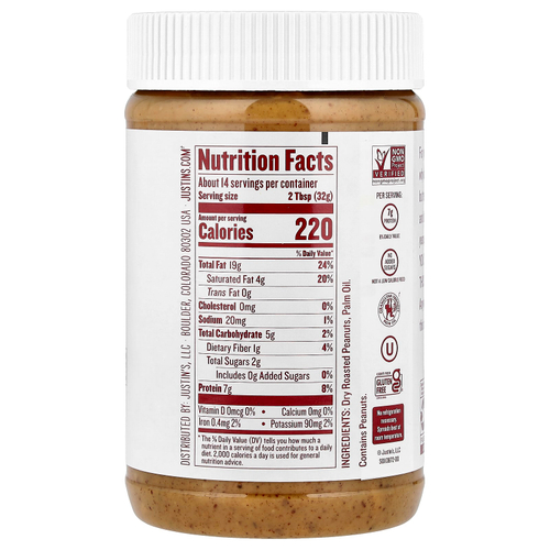 Justin's Nut Butter, классическая арахисовая паста, хрустящая, 454 г (16 унций)