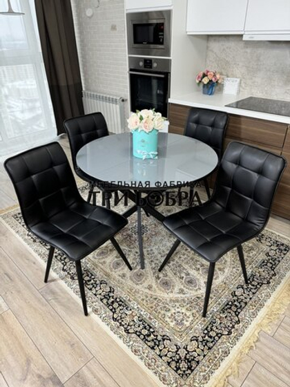 Круглый стеклянный раздвижной стол и стулья "ГУЧИ" черный