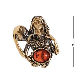 AM-2853 Брошь «Знак зодиака-Водолей « (латунь, янтарь)