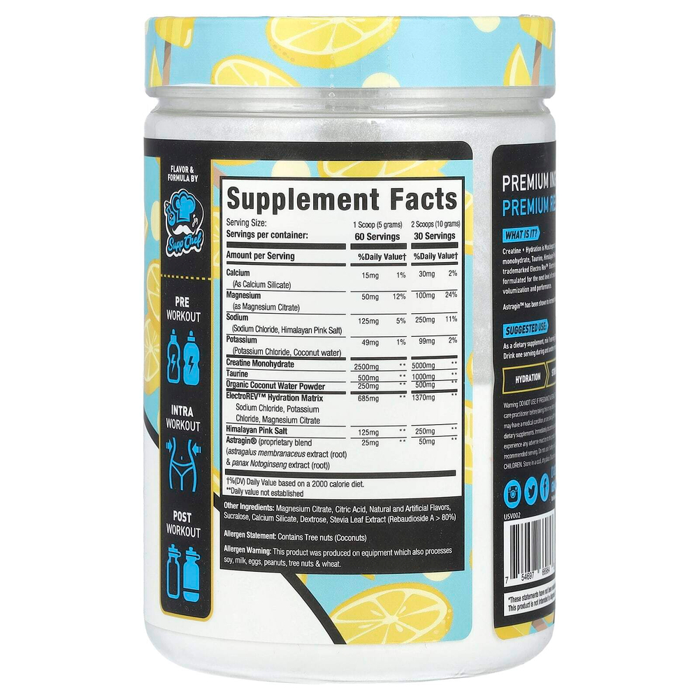 MuscleSport, креатин и увлажнение, продукт с итальянским лимоном, 300 г (10,58 унции)