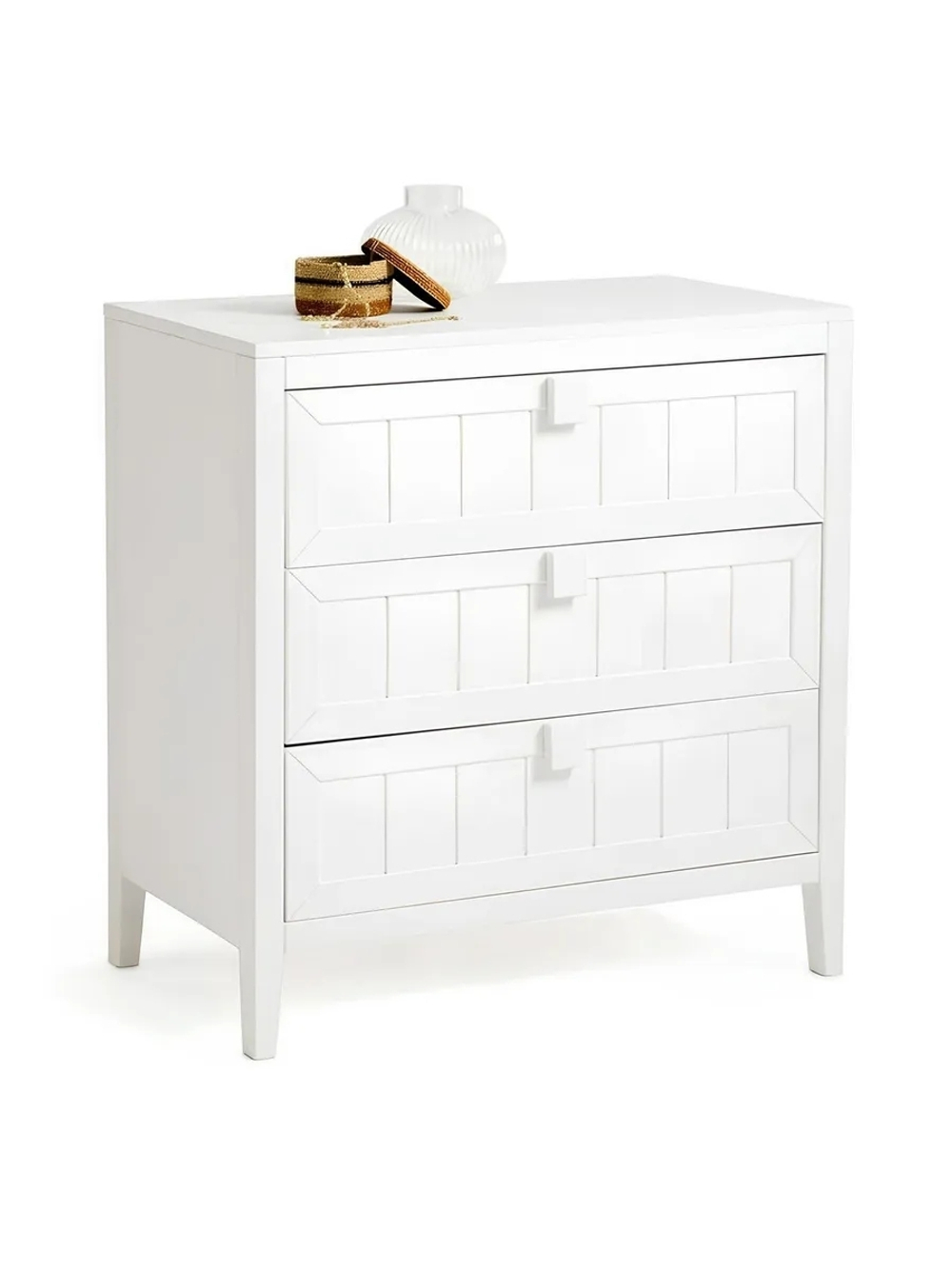 Dipriz Комод дизайнерский Карлос из сосны, 3 ящика, 75х35х90 см, белый воск